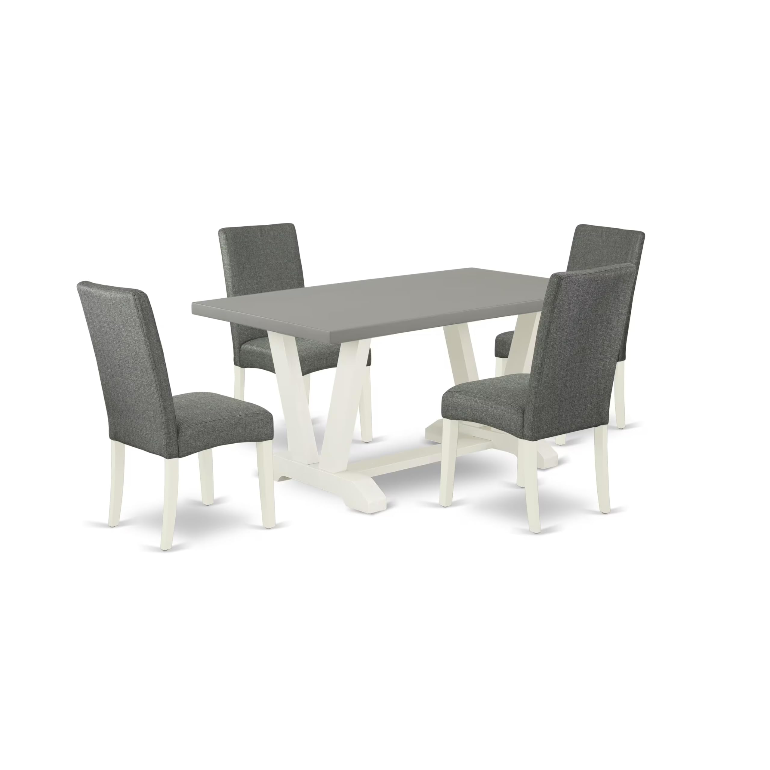 East West Furniture V096Dr207-5 5 Piece Modern Dining Table Set Includes A Rectangle Wooden Table With V-Legs And 4 Gray Linen Fabric Parsons Dining Chairs, 36X60 Inch, Multi-Color